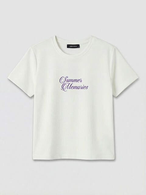 LCW Vision Bisiklet Yaka Baskılı Kadın Tişört