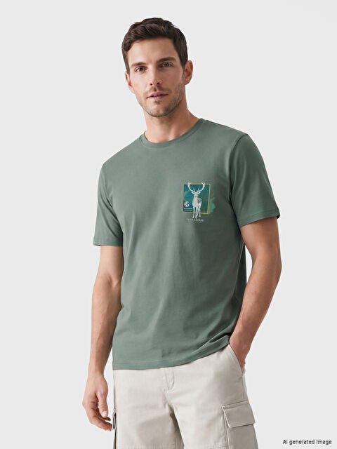 LCWAIKIKI Classic Bisiklet Yaka Baskılı Penye Erkek Tişört