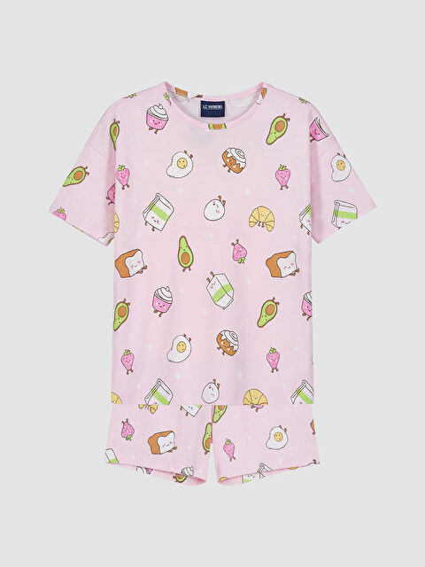 LCW Kids Bisiklet Yaka Baskılı Kız Çocuk Şortlu Pijama Takım