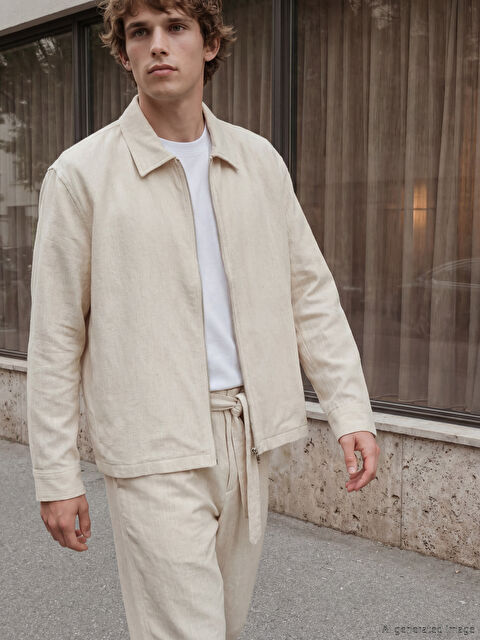 LCW Vision Regular Fit Keten Görünümlü Erkek Ceket