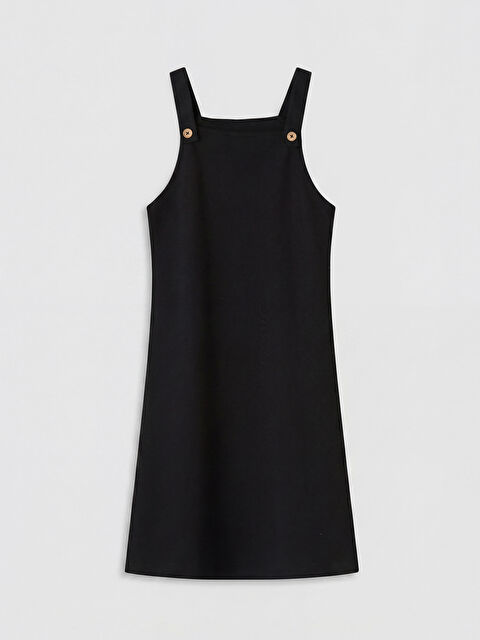 LCW Kids Kare Yaka Düğme Detaylı Kız Çocuk Jile Elbise