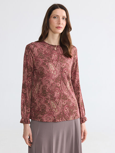 LCW Grace Bisiklet Yaka Desenli Bluz