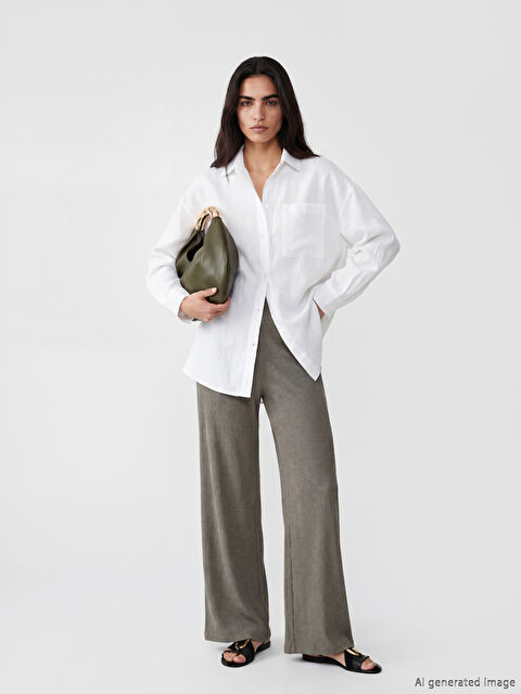 LCW Vision Beli Lastikli Dokulu Kadın Pantolon