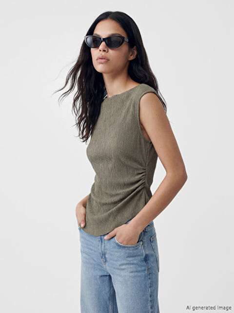 LCW Vision Kayık Yaka Büzgülü Bluz