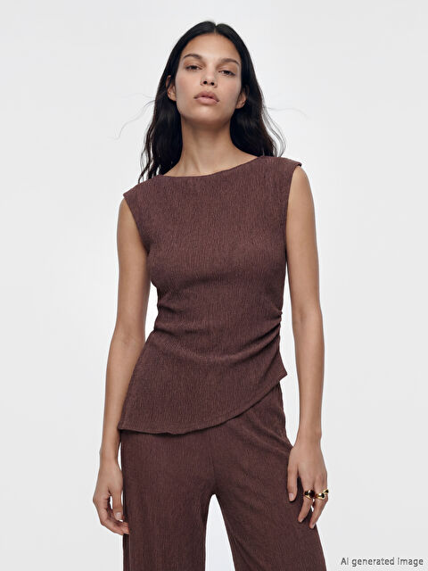 LCW Vision Kayık Yaka Büzgülü Bluz