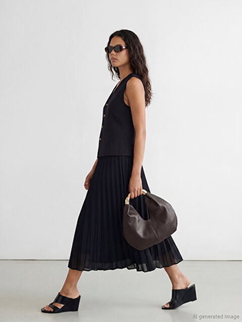 LCW Modest Yelek Görünümlü Pileli Elbise