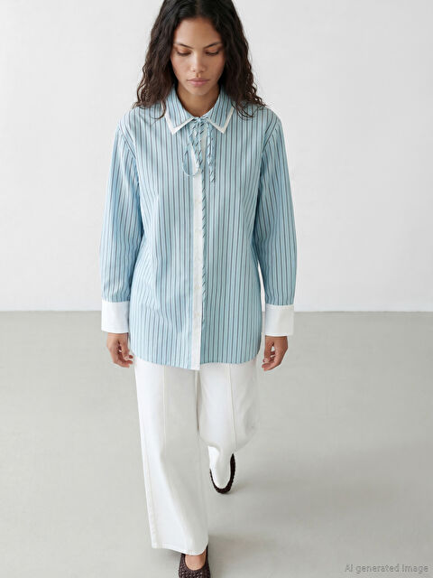 LCW Modest Bağlamalı Çizgili Kadın Gömlek