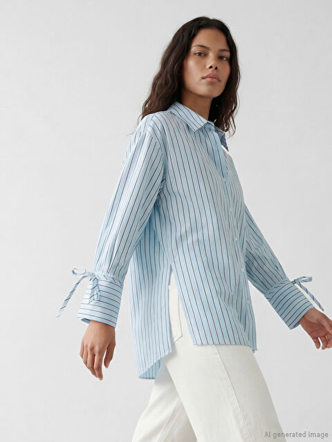 LCW Modest Kolları Bağcıklı Çizgili Kadın Gömlek