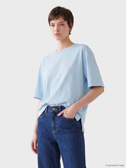 Soulife Bisiklet Yaka Büyük Beden Kadın Tişört