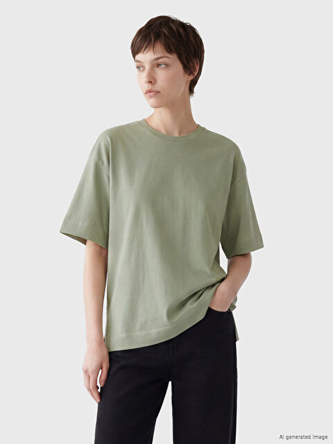 Soulife Bisiklet Yaka Büyük Beden Kadın Tişört