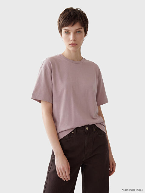 Soulife Bisiklet Yaka Büyük Beden Kadın Tişört