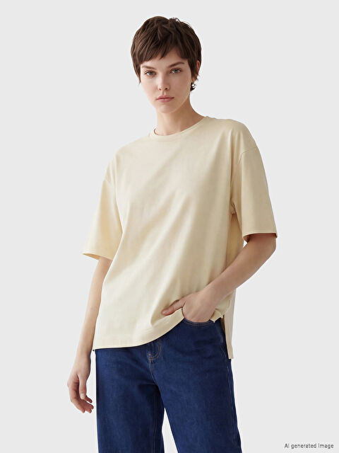 Soulife Bisiklet Yaka Büyük Beden Kadın Tişört