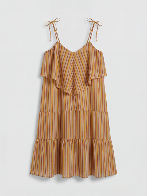 LCW Vision İp Askılı Çizgili Fırfırlı Katkat Elbise