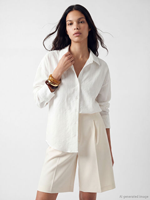 LCW Vision Çizgili Oversize Kadın Gömlek