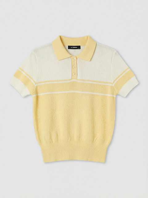 LCW Modest Polo Yaka Çizgili Kadın Triko Kazak