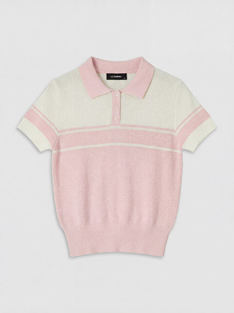 LCW Modest Polo Yaka Çizgili Kadın Triko Kazak