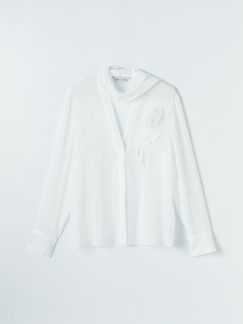 LCW Modest Şal Yaka Çiçek Aplikeli Kadın Gömlek