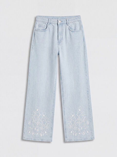 LCW Kids Wideleg Çiçekli Kız Çocuk Jean Pantolon