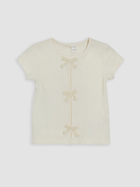 LCW Kids Bisiklet Yaka Fiyonk Detaylı Kız Çocuk Bluz