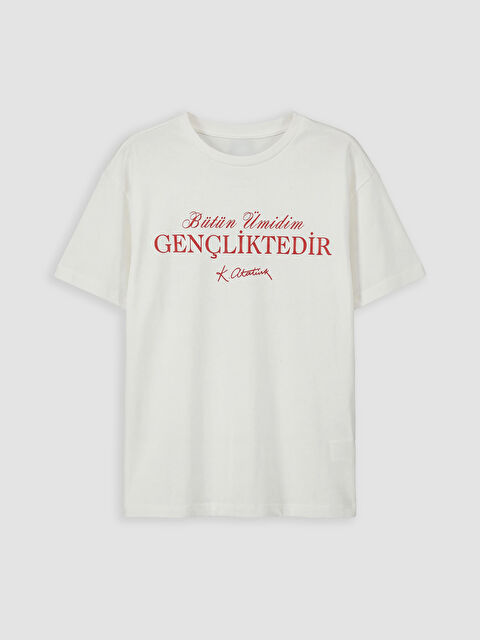 LCW Kids Bisiklet Yaka Atatürk Baskılı Kız Çocuk Tişört