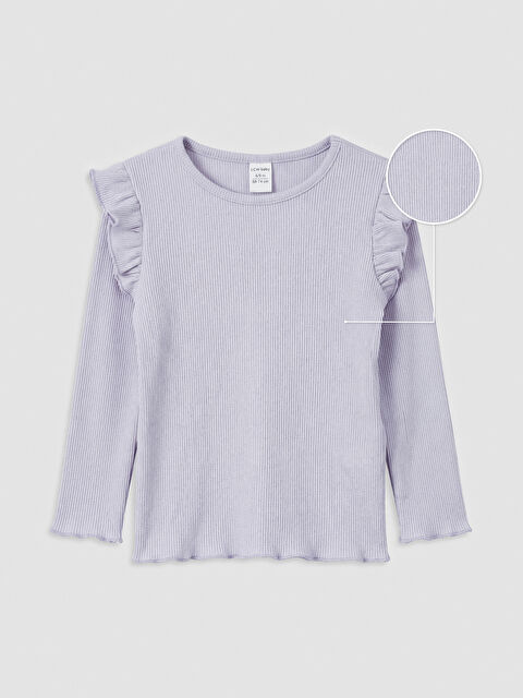 LCW Kids Bisiklet Yaka Fırfırlı Kız Çocuk Tişört