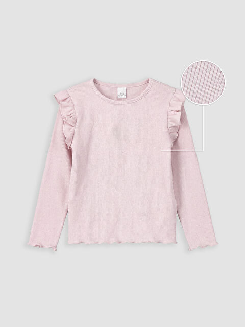 LCW Kids Bisiklet Yaka Fırfırlı Kız Çocuk Tişört