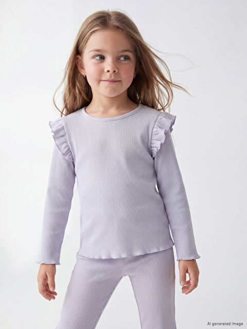 LCW Kids Bisiklet Yaka Fırfırlı Kız Çocuk Tişört