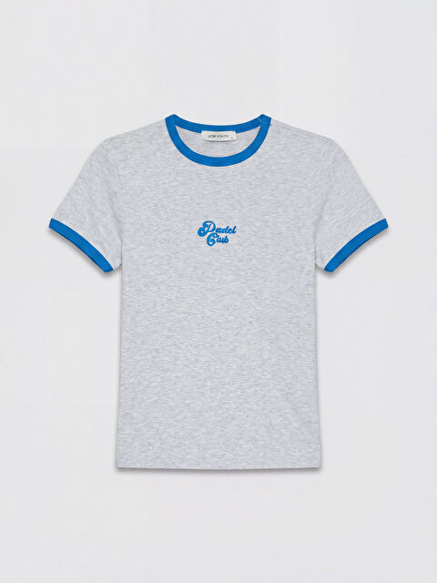 LCW Vision Bisiklet Yaka Nakışlı Kadın Tişört