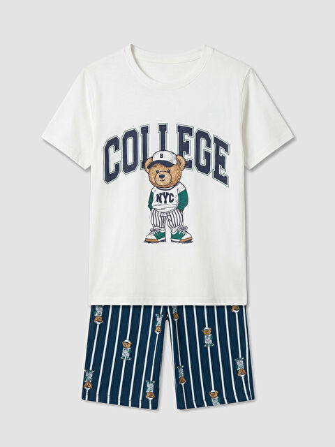 LCW Kids Ayı Teddy Baskılı Erkek Çocuk Şortlu Pijama Takımı