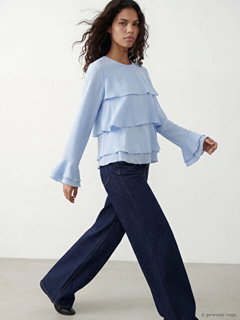 LCW Modest Bisiklet Yaka Fırfırlı Bluz