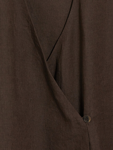 LCW Modest Kahverengi Kruvaze Yaka Kadın Keten Kimono - S6Y823Z8