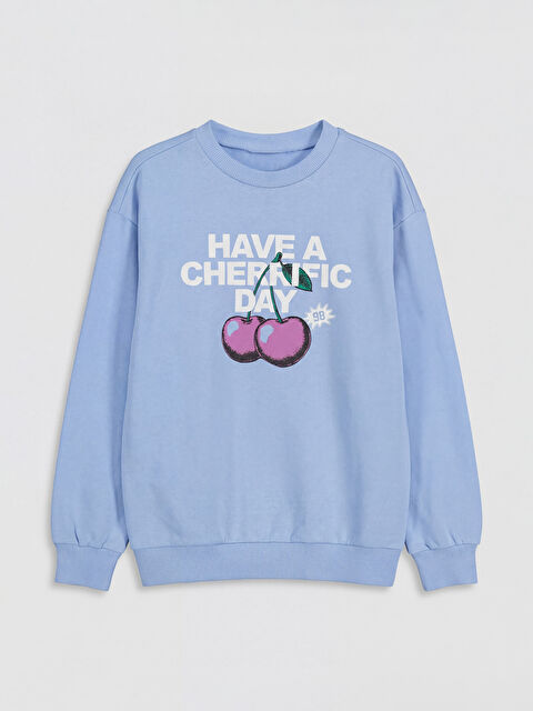 LCW Kids Bisiklet Yaka Baskılı Kız Çocuk Sweatshirt