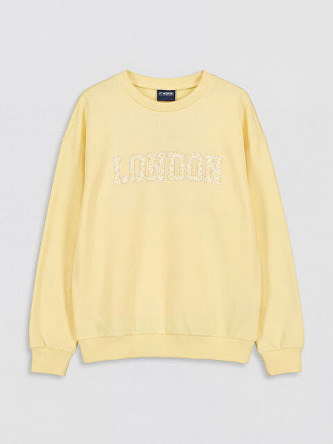 LCW Kids Bisiklet Yaka London Baskılı Kız Çocuk Sweatshirt