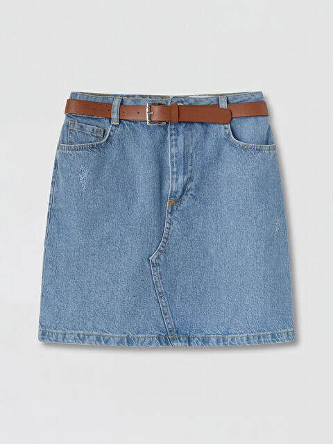 LCW Kids Regular Fit Kemerli Kız Çocuk Jean Etek