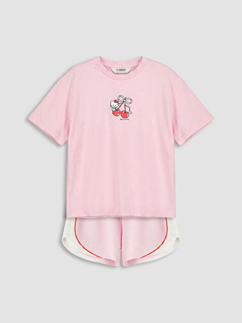 LCW Kids Hello Kitty Baskılı Kız Çocuk Şortlu Takım