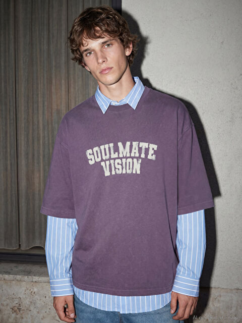 XSIDE Bisiklet Yaka Nakışlı Erkek Tişört