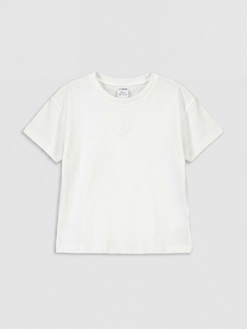 LCW Kids Bisiklet Yaka Nakışlı Kız Çocuk Tişört