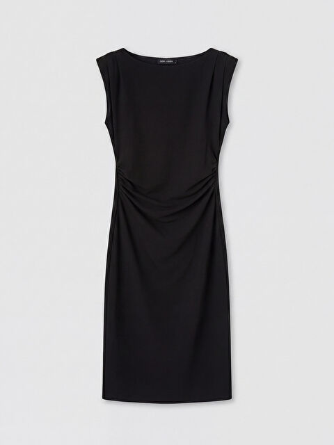 LCW Vision Bisiklet Yaka Büzgülü Krep Elbise