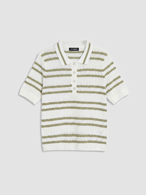 LCW Comfort Polo Yaka Çizgili Kadın Triko Kazak
