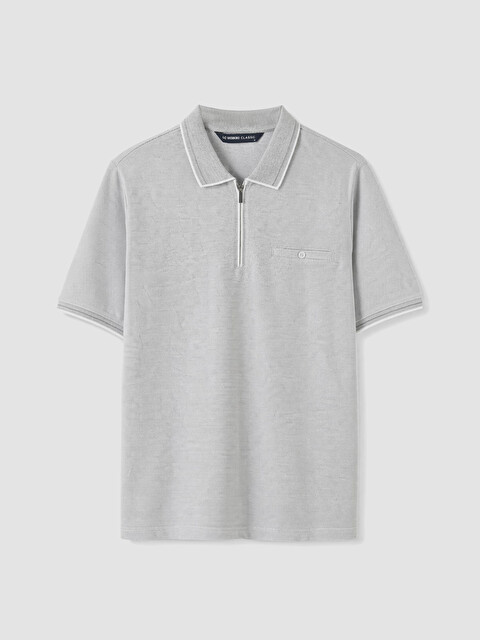 LCWAIKIKI Classic Gri Polo Yaka Dokulu Erkek Tişört - S6QH46Z8-MKJ
