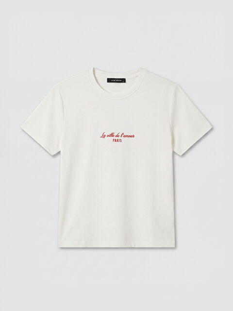 LCW Vision Bisiklet Yaka Paris Baskılı Kadın Tişört