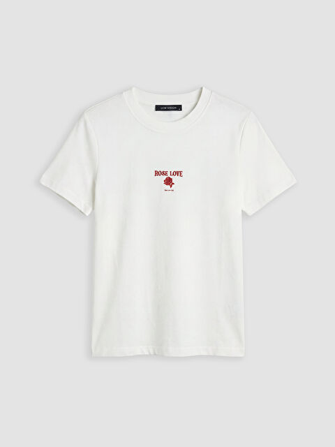 LCW Vision Bisiklet Yaka Baskılı Kadın Tişört