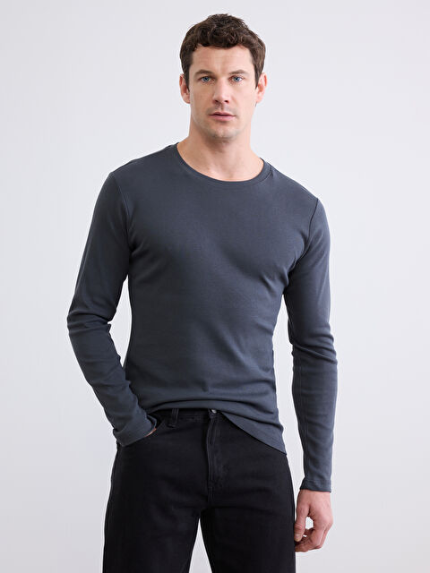 LCWAIKIKI Classic Bisiklet Yaka Uzun Kollu Erkek Tişört - S60359Z8-YKZ