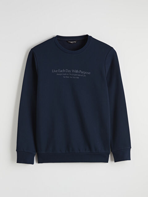 LCWAIKIKI Classic Bisiklet Yaka Baskılı Erkek Kalın Sweatshirt - S60373Z8-DWP