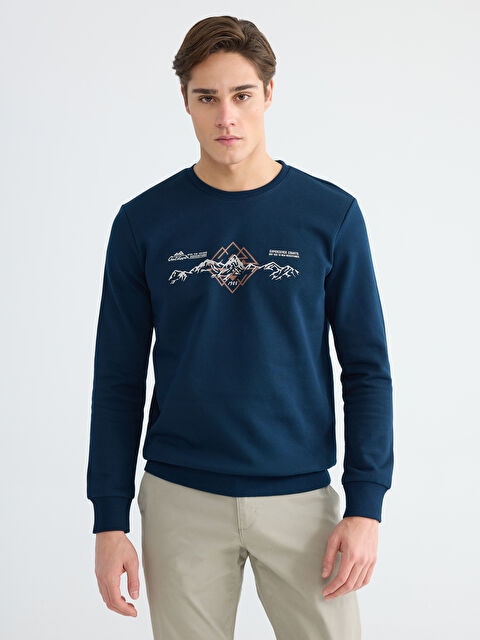 LCWAIKIKI Classic Bisiklet Yaka Baskılı Erkek Kalın Sweatshirt - S60383Z8-DWP