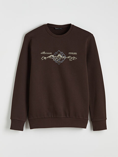 LCWAIKIKI Classic Bisiklet Yaka Baskılı Erkek Sweatshirt - S60383Z8-HNM