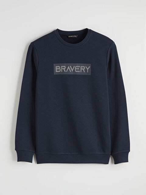 LCWAIKIKI Classic Bisiklet Yaka Baskılı Erkek Kalın Sweatshirt - S60387Z8-DWP