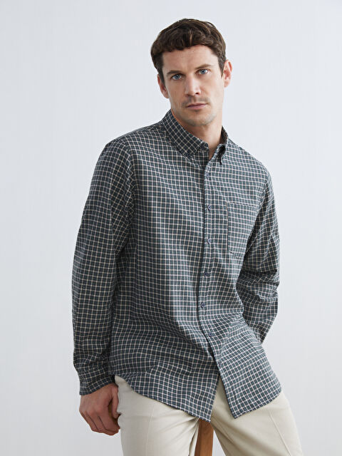 LCWAIKIKI Classic რეგულარული მორგება გრძელმკლავიანი პლედის გაბარდინის მამაკაცის პერანგი - S60451Z8-LME