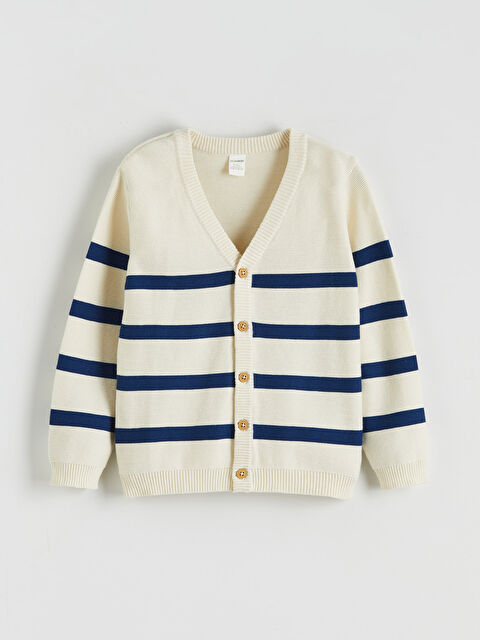 LCW Kids V Yaka Çizgili Erkek Çocuk Triko Hırka - S60456Z1-LGP