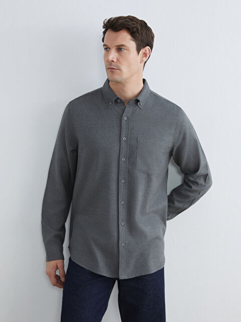 LCWAIKIKI Classic Regular Fit Gabardine Men's Shirt - S60459Z8-GYV